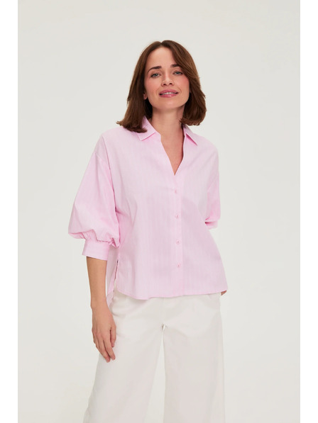 Moodo Prugasta košulja s bufirastim rukavima ružičasta Moodo