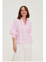 Moodo Prugasta košulja s bufirastim rukavima ružičasta Moodo