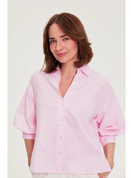 Moodo Prugasta košulja s bufirastim rukavima ružičasta Moodo