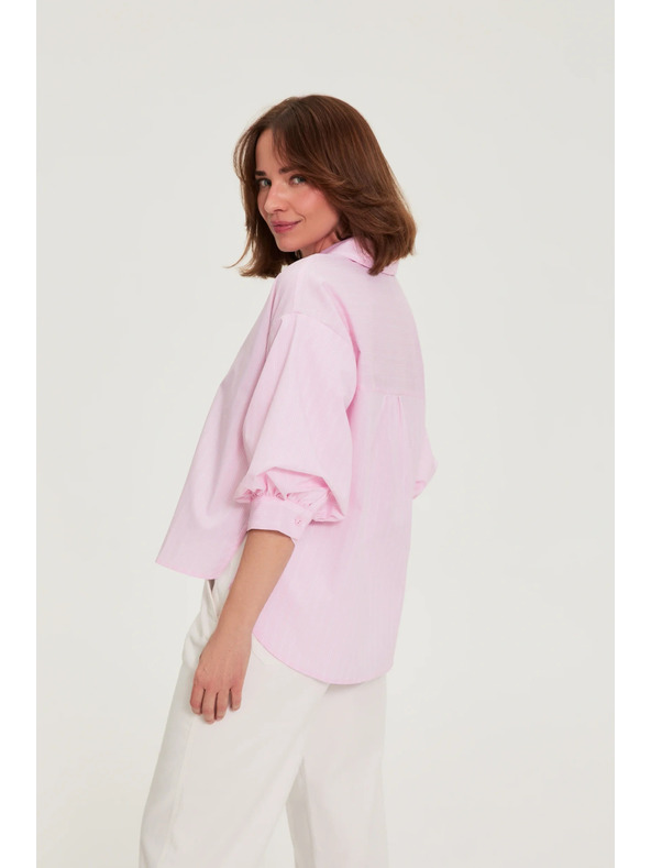 Moodo Prugasta košulja s bufirastim rukavima ružičasta Moodo