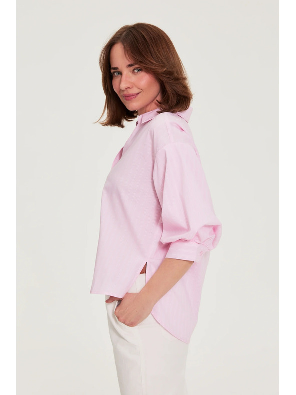 Moodo Prugasta košulja s bufirastim rukavima ružičasta Moodo