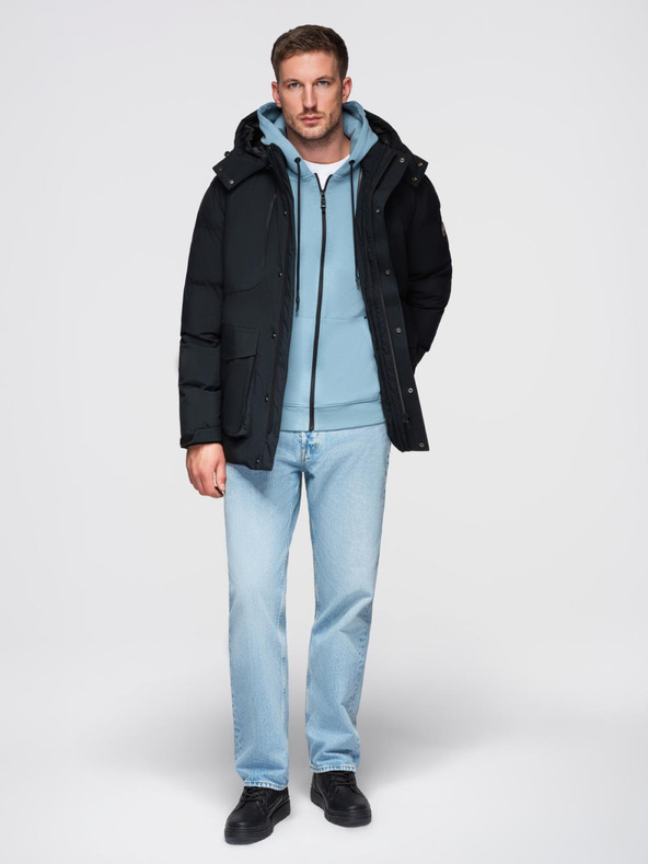 Ombre Clothing Pánska zimná bunda s odnímateľnou kapucňou z nepremokavej tkaniny - čierna V3 OM-JAHP-0306 Ombre Clothing