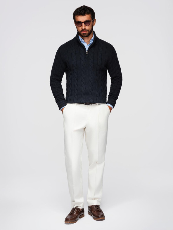 Ombre Clothing Moškarac karirani pleteni pulover sa zipom - crni V2 OM-SWZS-0138 Ombre Clothing