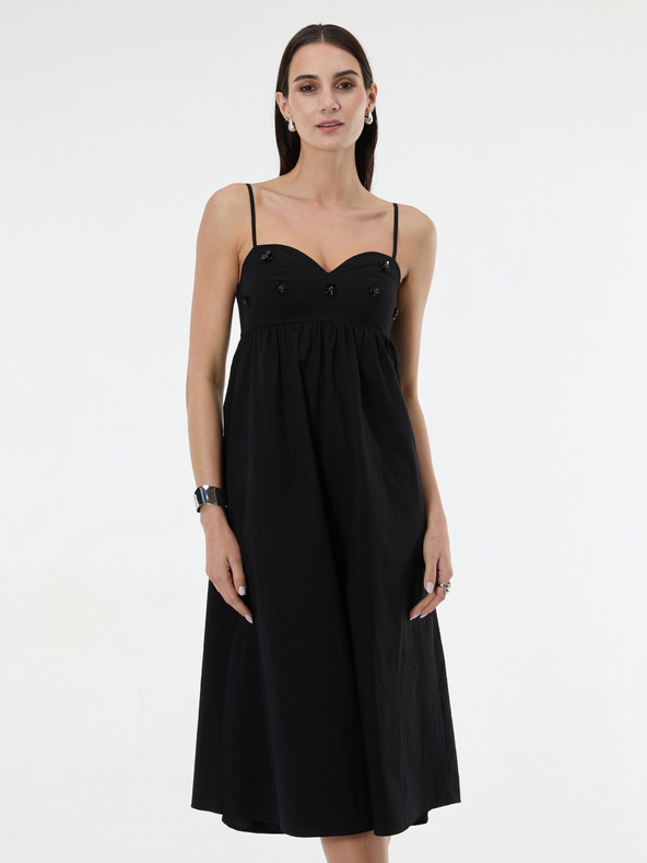 Orsay Crna ženska midi haljina s aplikacijom ORSAY