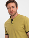 Ombre Clothing Muške casual majice s henley izrezom i kontrastnim obrubom - olivna boja V11 OM-TSCT-0156 Ombre Clothing