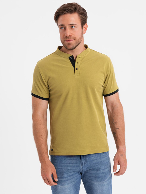 Ombre Clothing Muške casual majice s henley izrezom i kontrastnim obrubom - olivna boja V11 OM-TSCT-0156 Ombre Clothing