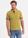 Ombre Clothing Muške casual majice s henley izrezom i kontrastnim obrubom - olivna boja V11 OM-TSCT-0156 Ombre Clothing
