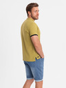 Ombre Clothing Muške casual majice s henley izrezom i kontrastnim obrubom - olivna boja V11 OM-TSCT-0156 Ombre Clothing