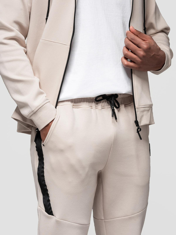 Ombre Clothing Muški komplet za zagrijavanje hoodie + jogger hlače - svijetla bež V6 Z116 Ombre Clothing