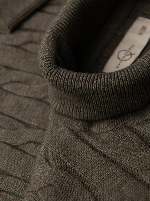 Ombre Clothing Muški džemper sa rolakom i pletenom strukturom - maslinasto zelena V2 OM-SWTN-0157 Ombre Clothing