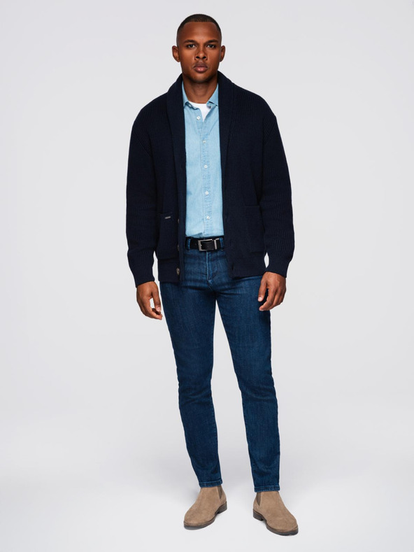 Ombre Clothing Muški pamučni pulover sa šal izrezom - tamno plava V1 OM-SWCD-0153 Ombre Clothing