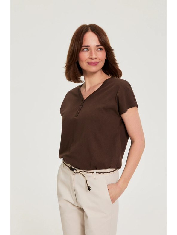 Moodo Pamučna majica s V izrezom smeđa Moodo