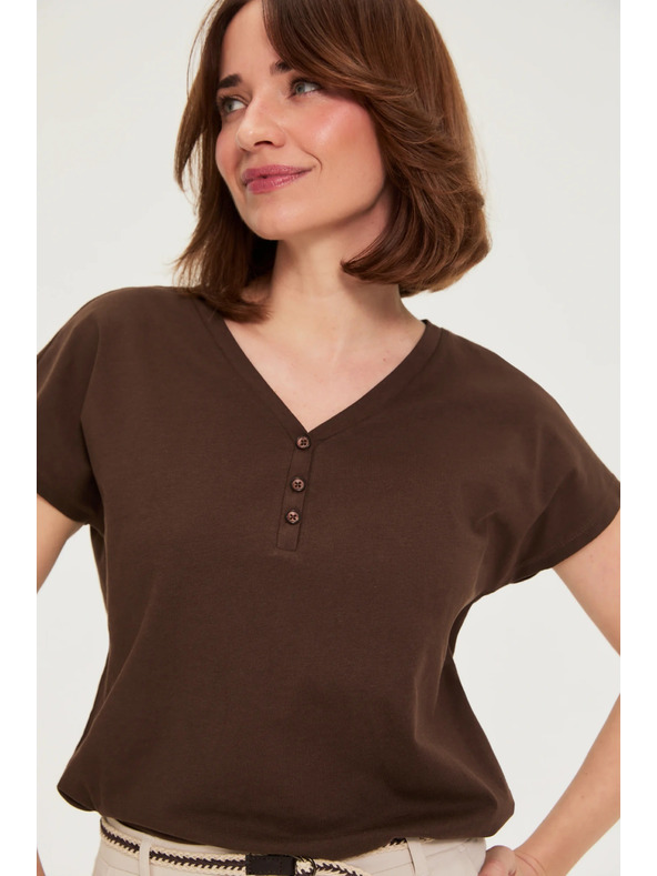 Moodo Pamučna majica s V izrezom smeđa Moodo