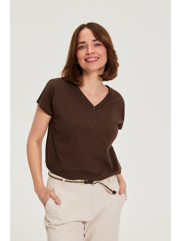 Moodo Pamučna majica s V izrezom smeđa Moodo