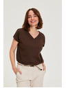 Moodo Pamučna majica s V izrezom smeđa Moodo