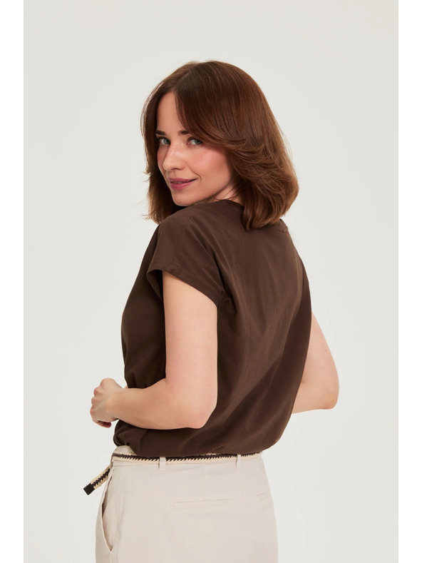 Moodo Pamučna majica s V izrezom smeđa Moodo