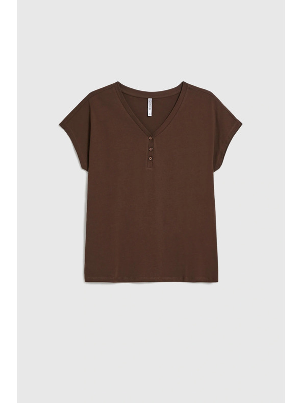 Moodo Pamučna majica s V izrezom smeđa Moodo