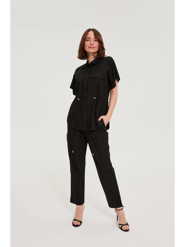 Moodo Hlače od viskoze i lana crne Moodo