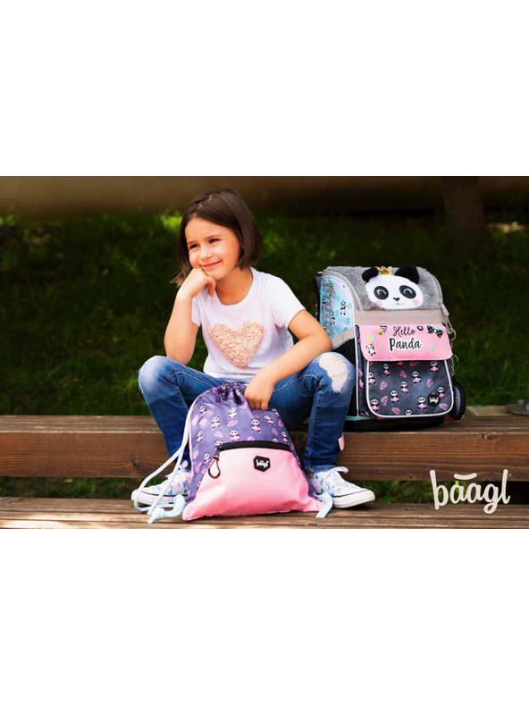 BAAGL  BAAGL SET 5 Zippy Panda: aktovka, pernica, vrećica, pregača, novčanik