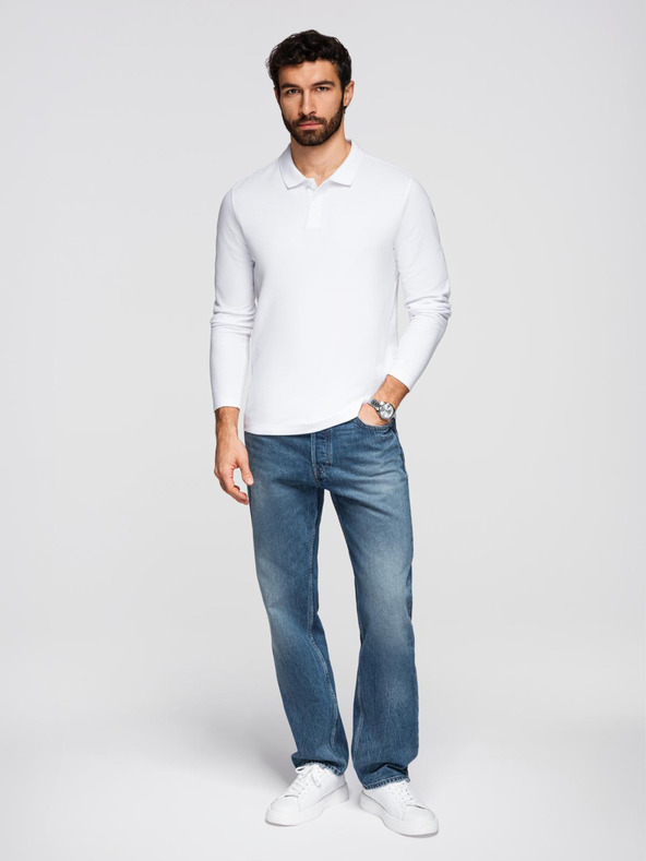 Ombre Clothing Muška majica BASIC s dugim rukavima i polo ovratnikom - bijela V1 OM-POBL-0162 Ombre Clothing