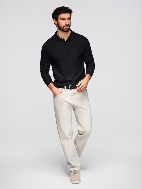 Ombre Clothing Muška polo košulja BASIC s dugim rukavima - crna V2 OM-POBL-0162 Ombre Clothing