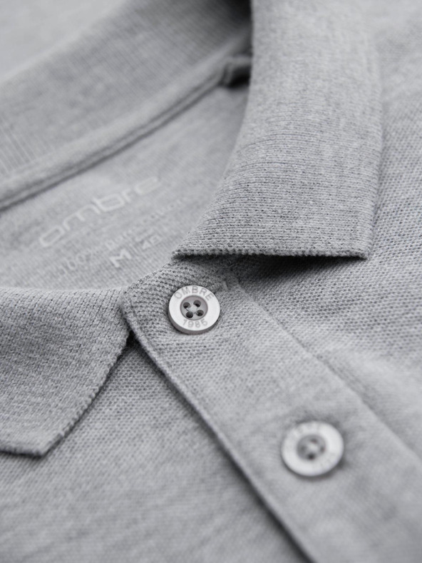 Ombre Clothing Muška majica s dugim rukavima i polo ovratnikom BASIC - siva melanž V4 OM-POBL-0162 Ombre Clothing