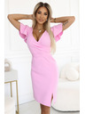 numoco 479-10 NINA elegantne haljine s V-izrezom, rukavima i pojasom - candy roza