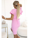 numoco 479-10 NINA elegantne haljine s V-izrezom, rukavima i pojasom - candy roza