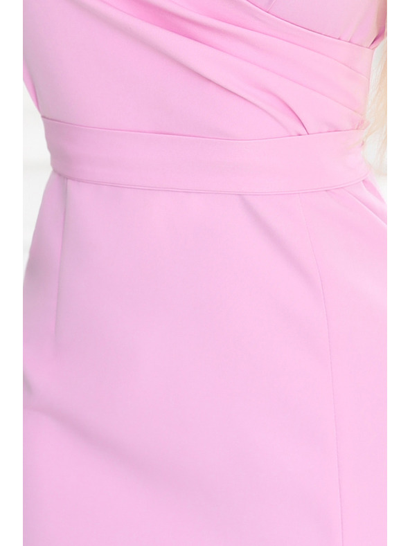 numoco 479-10 NINA elegantne haljine s V-izrezom, rukavima i pojasom - candy roza