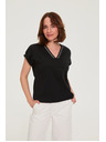 Moodo Pamučna majica s V izrezom crna Moodo