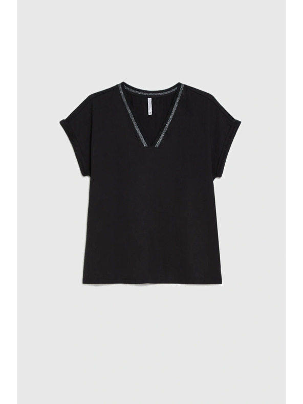 Moodo Pamučna majica s V izrezom crna Moodo