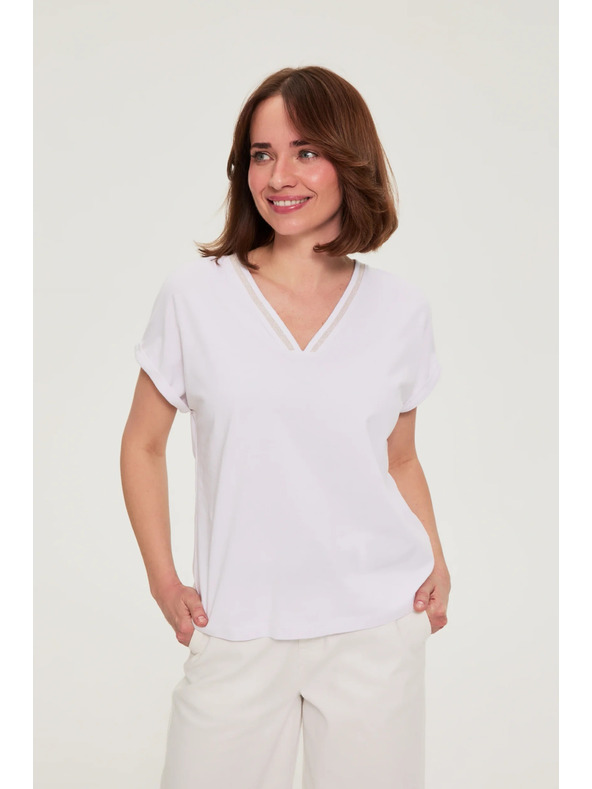 Moodo Pamučna majica s V izrezom bijela Moodo