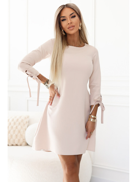 numoco ALICE Trapezne mini haljine sa mašnom i vezivnim rukavima - bež