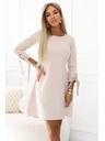 numoco ALICE Trapezne mini haljine sa mašnom i vezivnim rukavima - bež