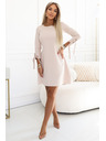 numoco ALICE Trapezne mini haljine sa mašnom i vezivnim rukavima - bež