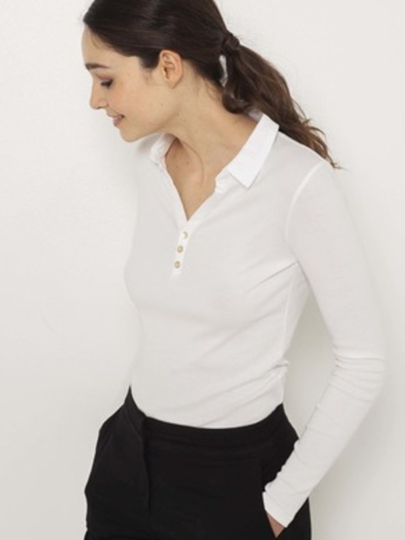 CAMAIEU Bijela majica s ovratnikom