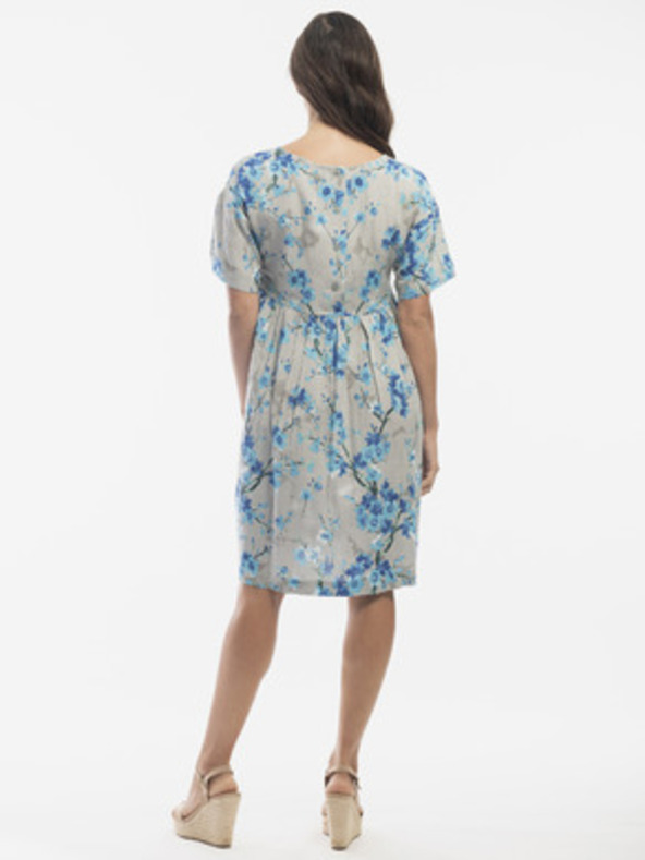 Orientique Modro-siva ženska cvijetna haljina s primjesom lana
