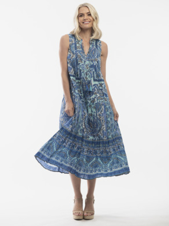 Orientique Plava ženska uzorastana midi haljina