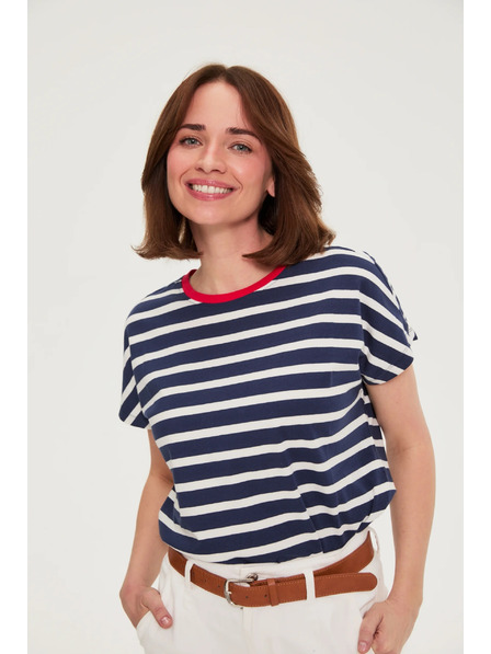 Moodo Prugasta tamno plava pamučna majica Moodo