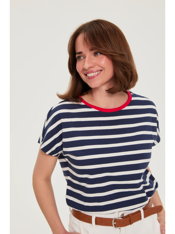 Moodo Prugasta tamno plava pamučna majica Moodo