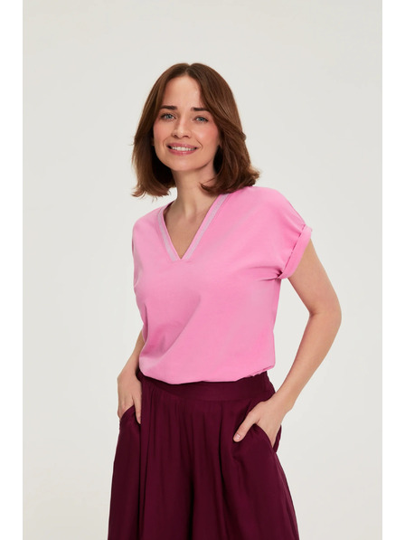 Moodo Pamučna majica s V izrezom ružičaste Moodo