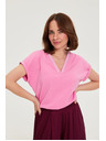 Moodo Pamučna majica s V izrezom ružičaste Moodo