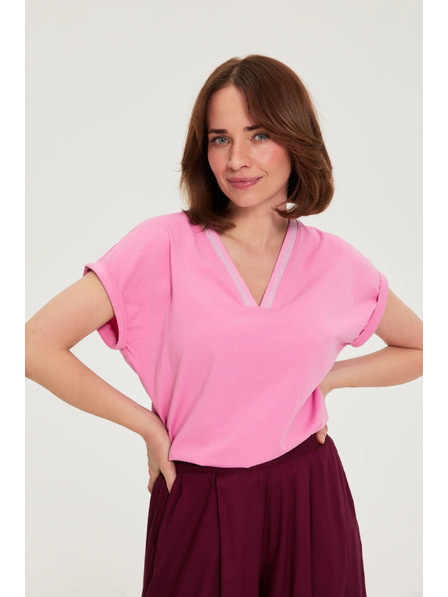Moodo Pamučna majica s V izrezom ružičaste Moodo