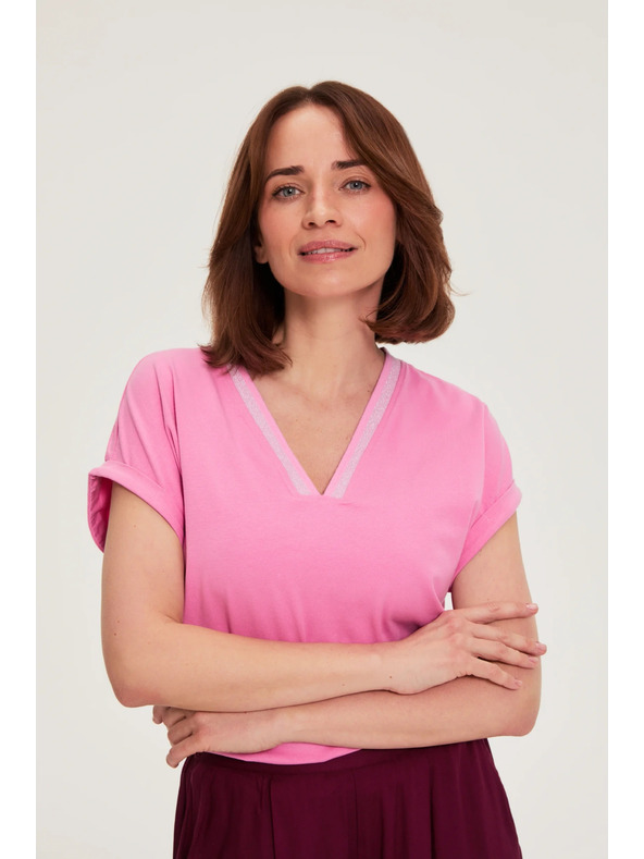 Moodo Pamučna majica s V izrezom ružičaste Moodo