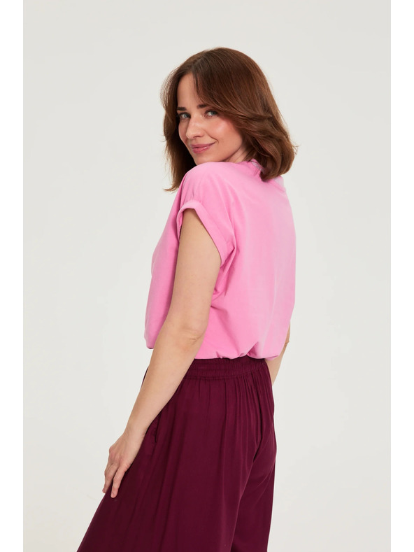 Moodo Pamučna majica s V izrezom ružičaste Moodo