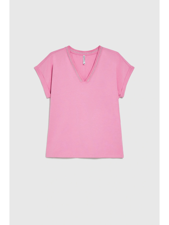 Moodo Pamučna majica s V izrezom ružičaste Moodo