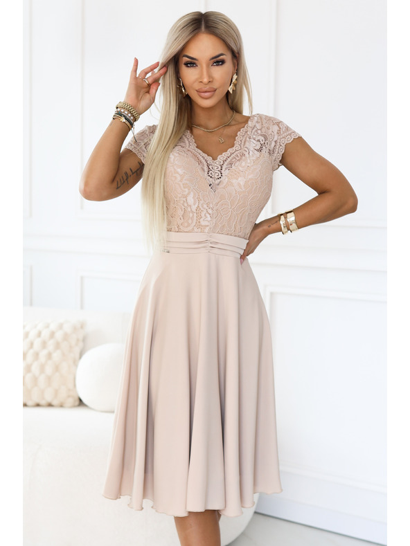 numoco LINDA Šifon prozračne haljine s čipkanim izrezom - bež