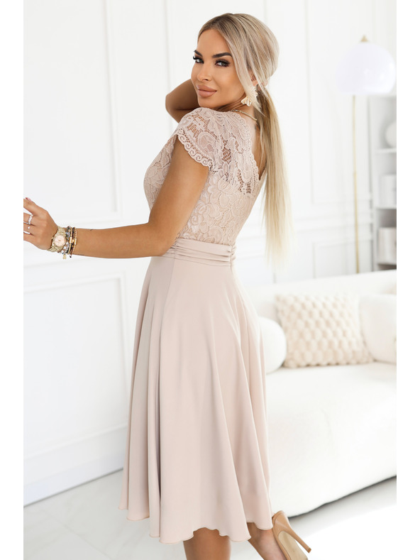 numoco LINDA Šifon prozračne haljine s čipkanim izrezom - bež