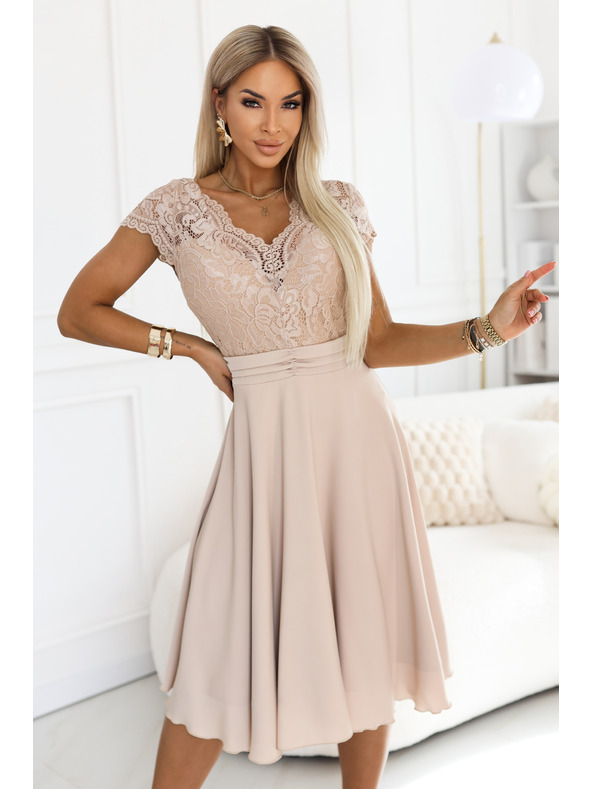numoco LINDA Šifon prozračne haljine s čipkanim izrezom - bež