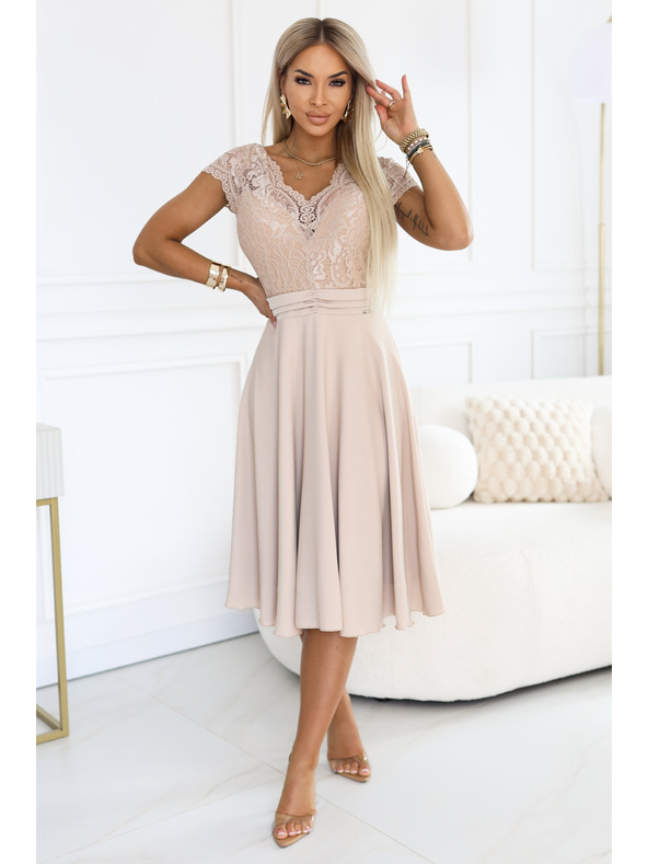 numoco LINDA Šifon prozračne haljine s čipkanim izrezom - bež
